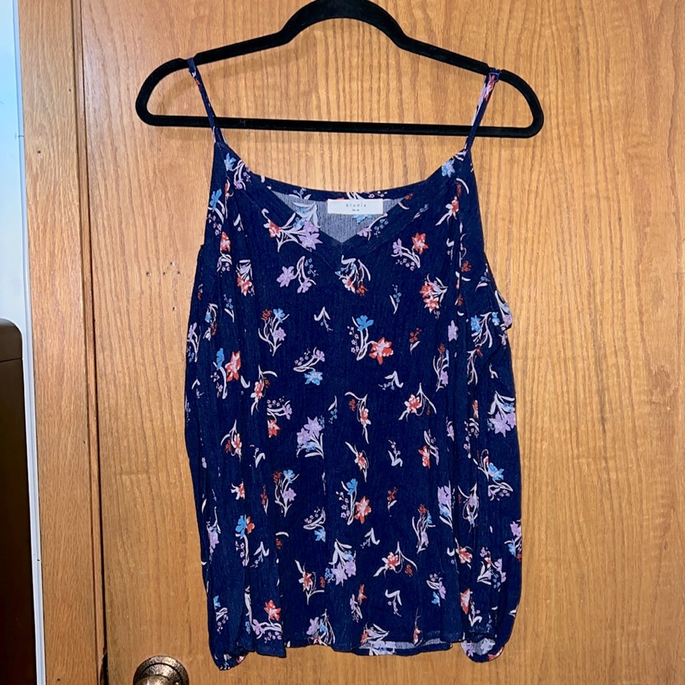 Elodie Blue with Floral Loose Off Shoulder Long Sleeved Top